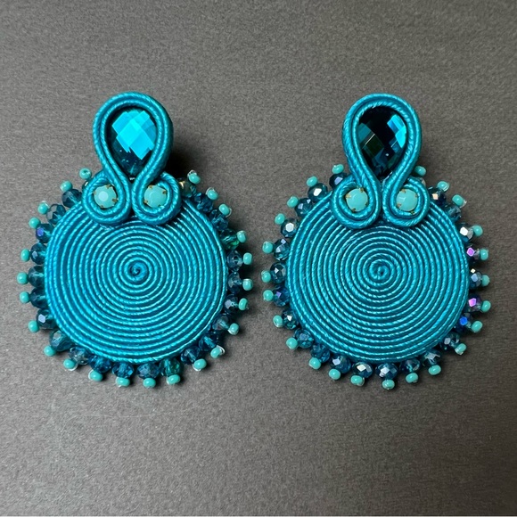 Glam Light Blue Stylish Earrings - Evening Trendy Statement Earrings - Picture 3 of 10